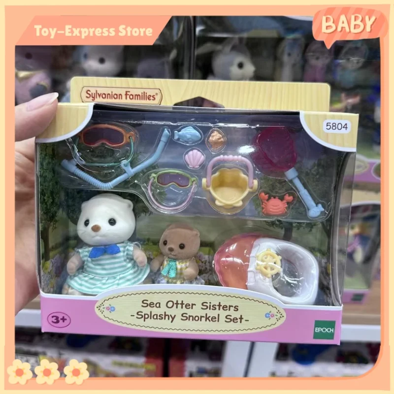Sylvanian Families Calico Critters Girls Kids Toys Miniature Anime Doll Children's Toys Sea Otter Sisters Splashy Snorkel Set