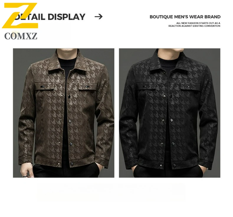 2025 Retro Men's Leather Jacket Spring Autumn High End Trendy Grid Camouflage Windproof Jackets Male Business Party Lapel Coat