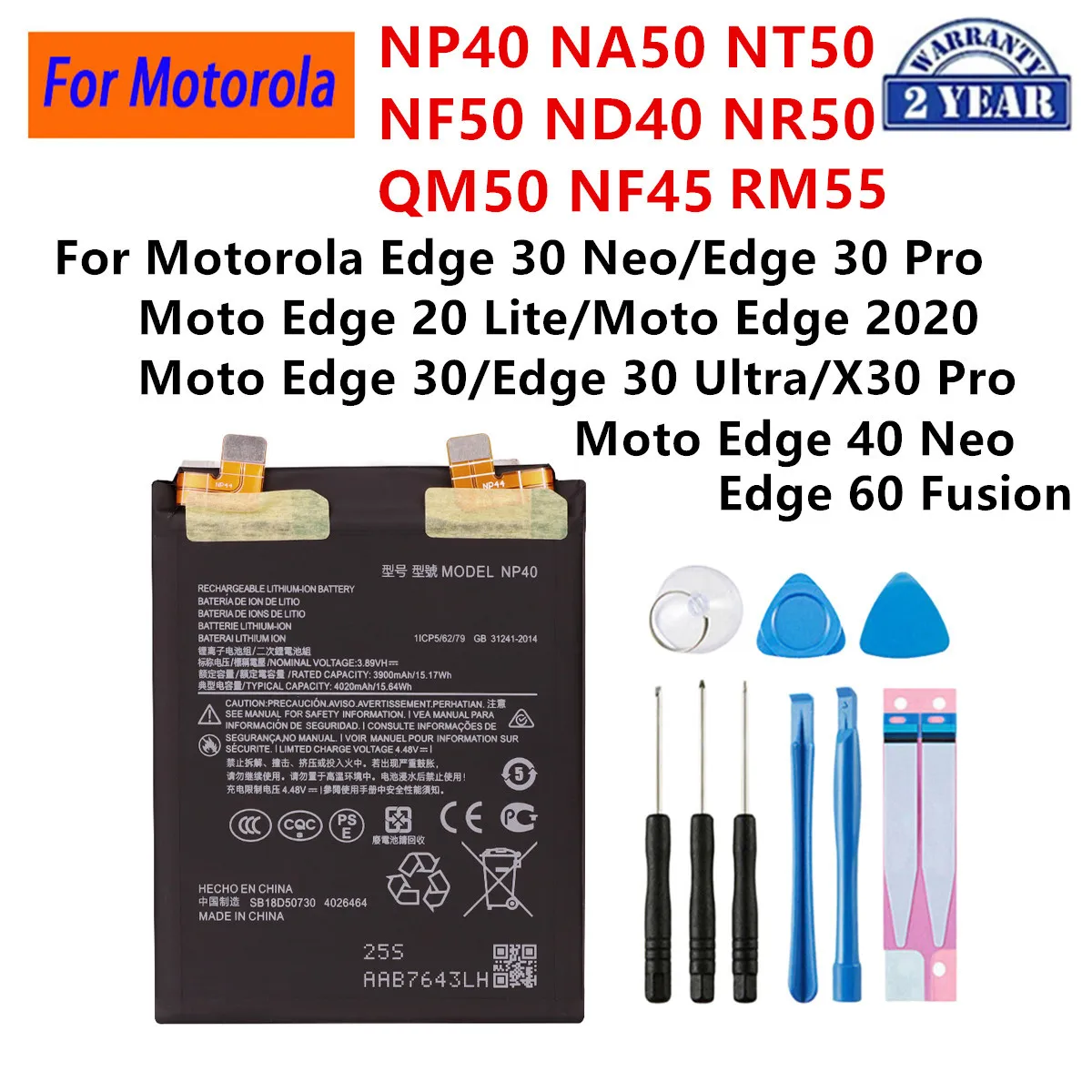 NP40 NA50 NT50 NF50 ND40 NR50 QM50 NF45 RM55 Battery For Motorola Edge 30 40 Neo Edge 30 Pro Ultra X30 5G 20 Lite/Edge 60 Fusion
