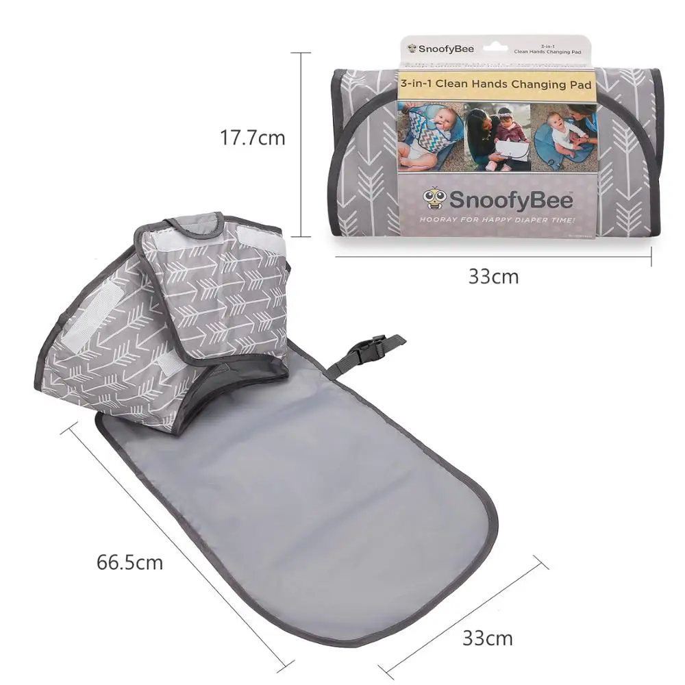 Portable Clean Hands Changing Pad. 3-in-1 Diaper Clutch, Changing Station, and Diaper-Time Playmat with Redirection Barrier for