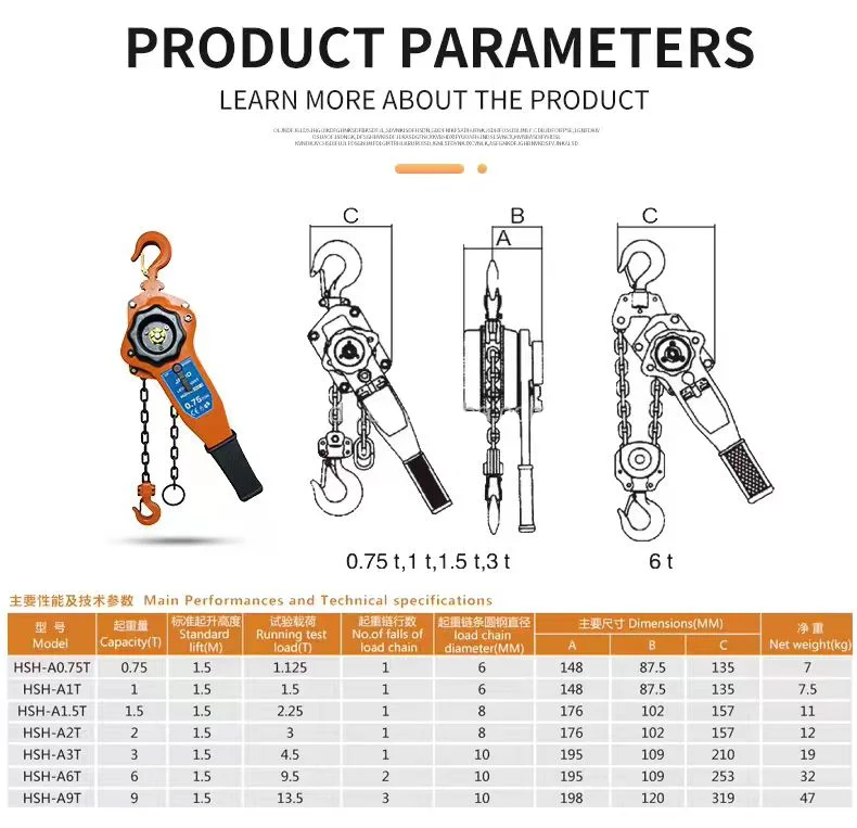 Heavy Duty 1500kg to 3 Ton Manual Lever Chain Block Hoist Metal Lifting Device for Retail Restaurant Hotels Industries