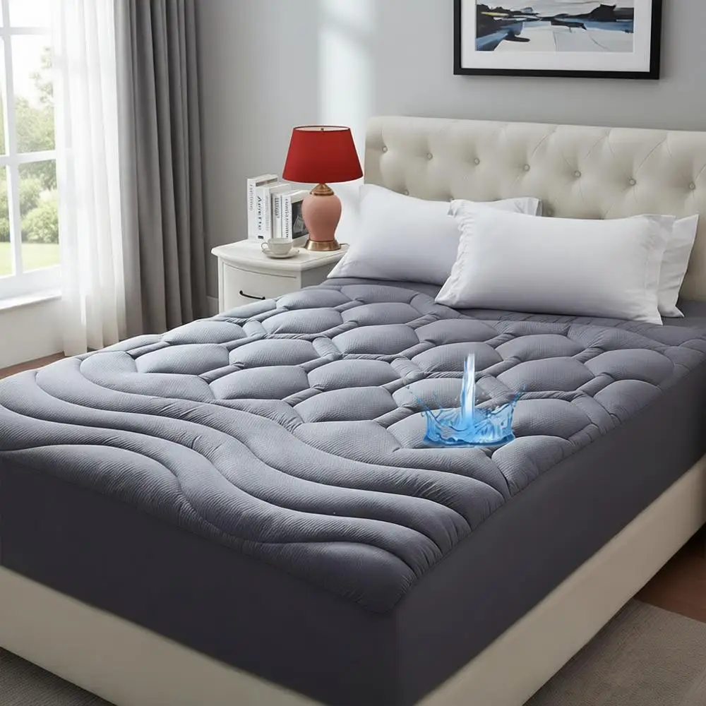 

Водонепроницаемый охлаждающий наматрасник King Size с шумопоглощающим эффектом и глубоким карманом, стеганый, моющийся чехол (78x80 дюймов, серый)