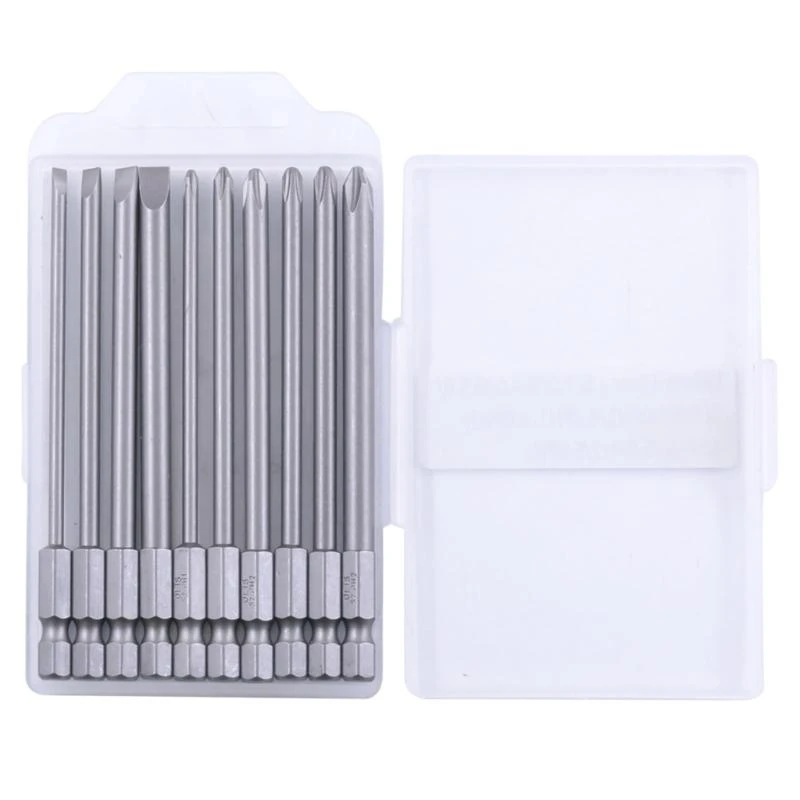 

652F 10Pieces Professional Long Screwdriver Bit Head 100mm Suitable For Flat And Crosshead Tasks Power Tool Accessories