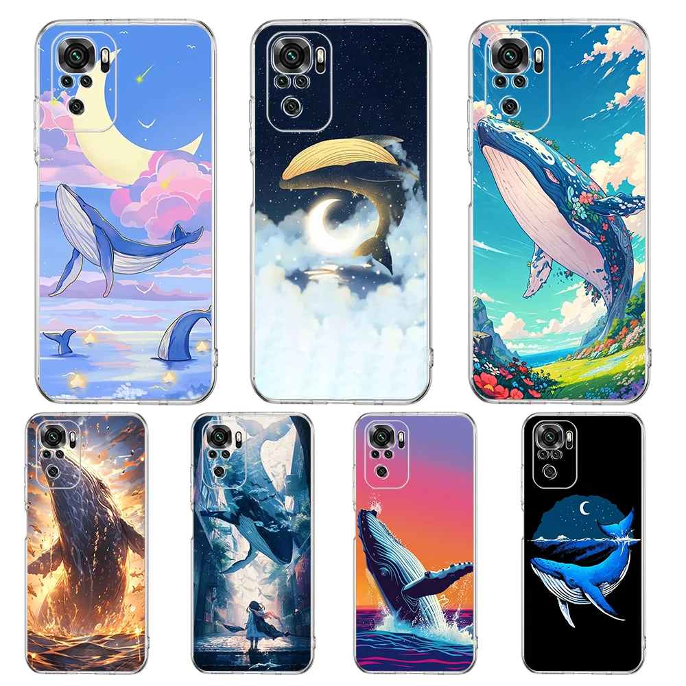Transparent Phone Case for Redmi 13C 12C 10C Note 13 12 11 11T K40 Gaming Plus Pro 4G 5G Soft TPU Cover Shell Whale Jumping Bags