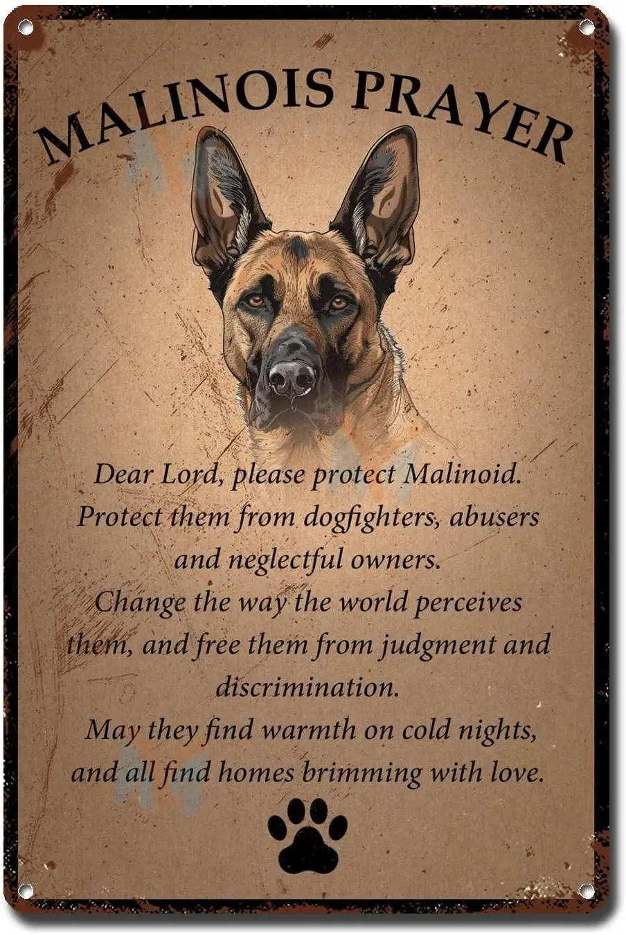 Metal Sign Tin Sign Vintage Wall Art Belgian Malinois Dog Prayer Garden Tin Signs for Bar 8×12 Inches sign