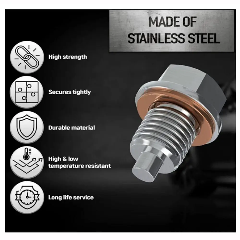 

M12 M16 M18 M20 Oil Drain Plug Stainless Steel with Neodymium Magnet Oil Pan Plug Magnetic with Copper Gasket