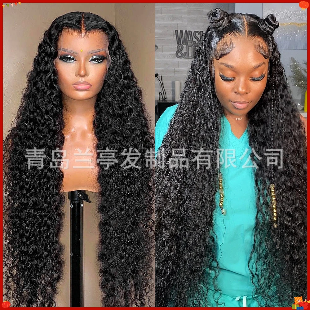 Synthetic Lace Front Wig for Women Long Curly Black Middle Part Full Wigs Heat Resistant Fiber Costume Party Cosplay Hairpiece