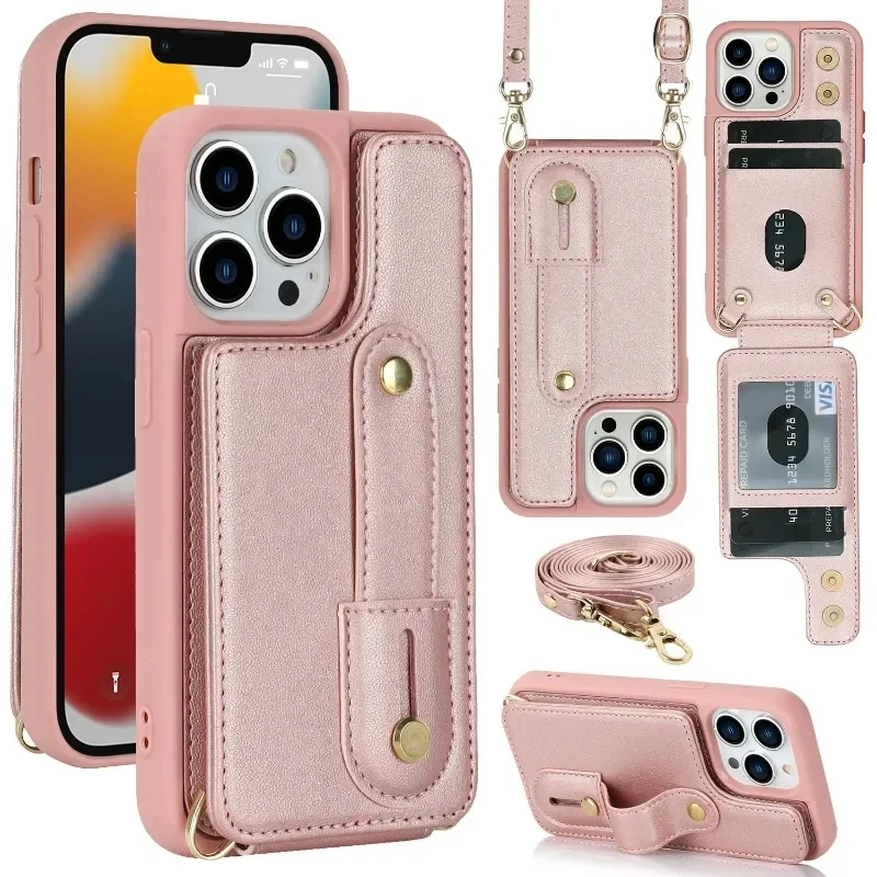 Crossbody Strap Wallet Phone Cover For iPhone 16e 16 15 14 13 12 11 Pro Max Xs Xr X 7 8 Plus Card Slot Holder Lanyard Leather Lu