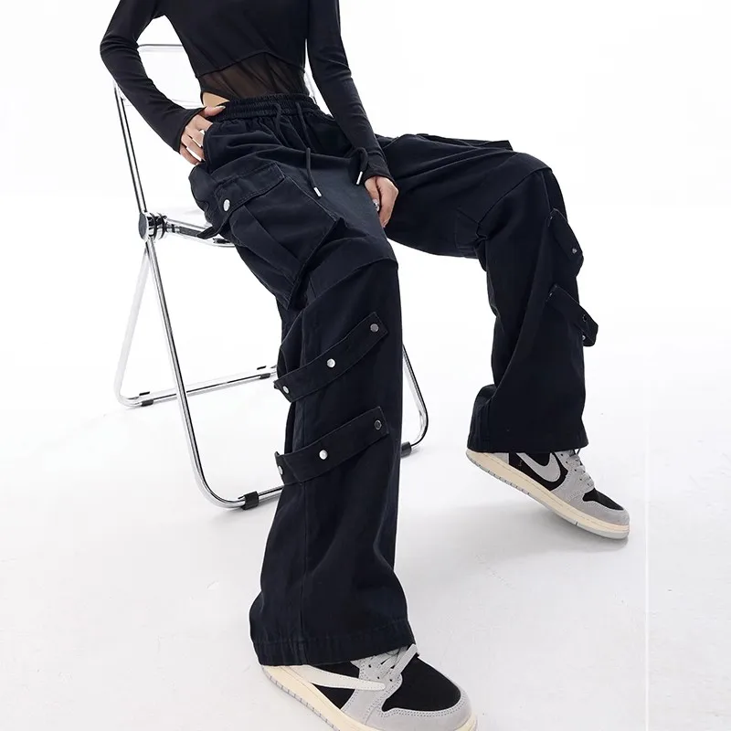 

WCFCX STUDIO Y2K Women Streetwear Techwear Cargo Korean Harajuku Casual Parachute Pants Sweatpants Wide Leg Joggers Trousers