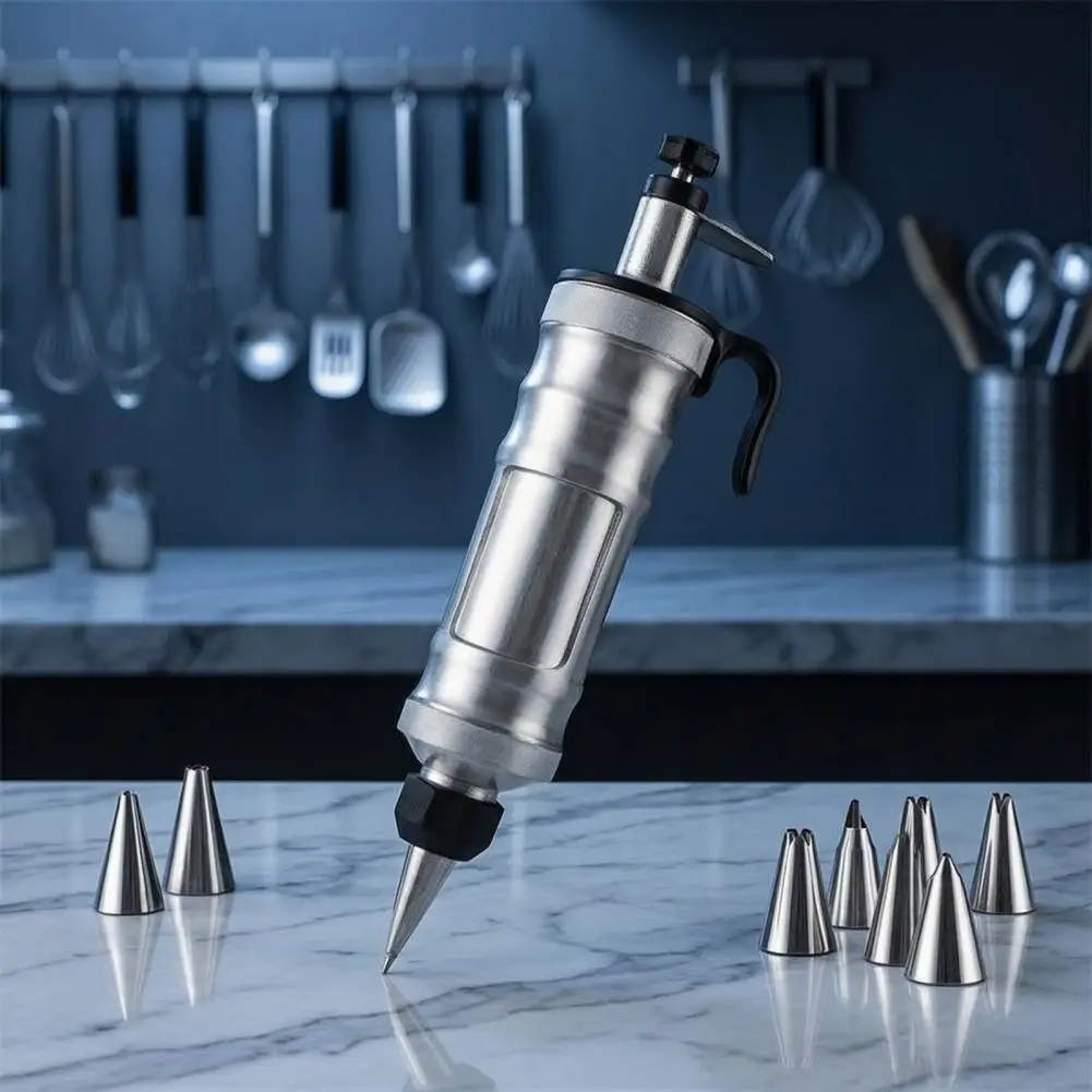 Stainless Steel Icing Decorator Stainless Steel Icing Dispenser with Nozzles Reusable Frosting Piping Set Cookie Press Dessert