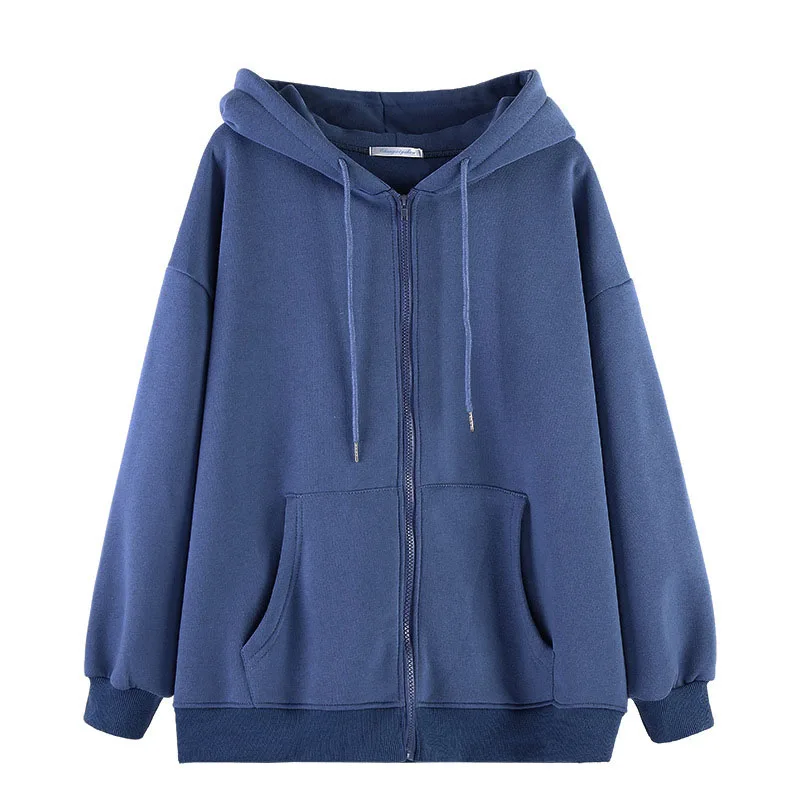 Lucyever Gray Zip Up Hoodie Coat Women Streetwear Harajuku Oversized Hood Jacket Female Autumn Retro Solid Color Sweatshirts