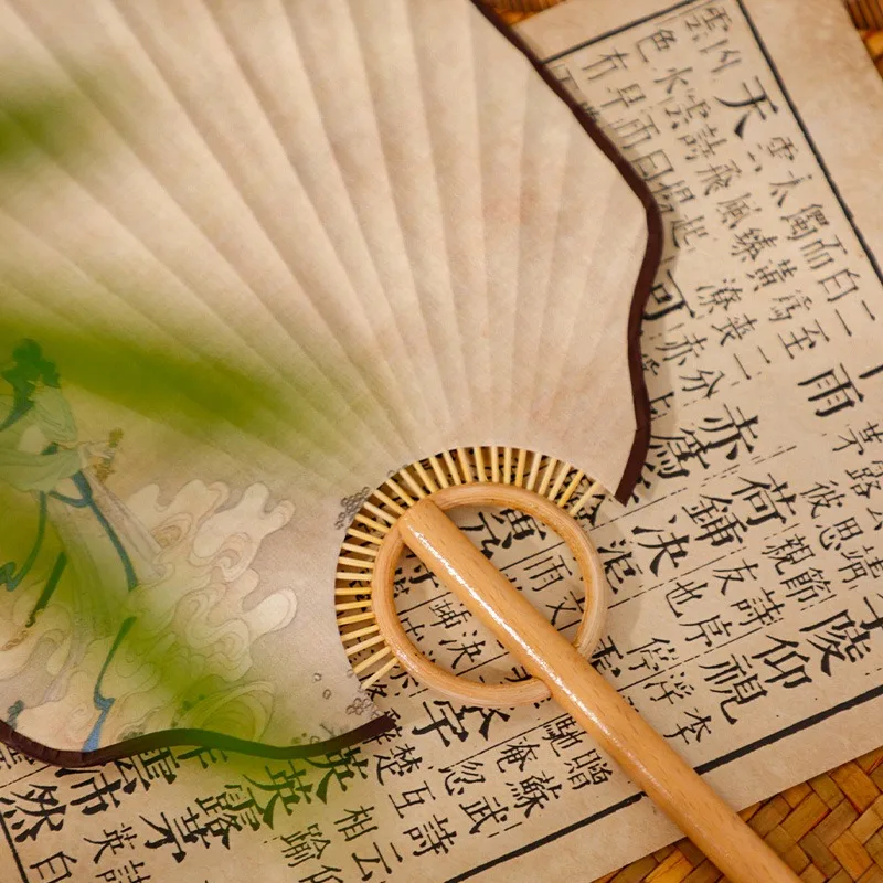 Vintage Chinese Rice Paper Round Fan Hand Painted Plantain Fan For Calligraphy Painting Hanfu Photo Prop Decor