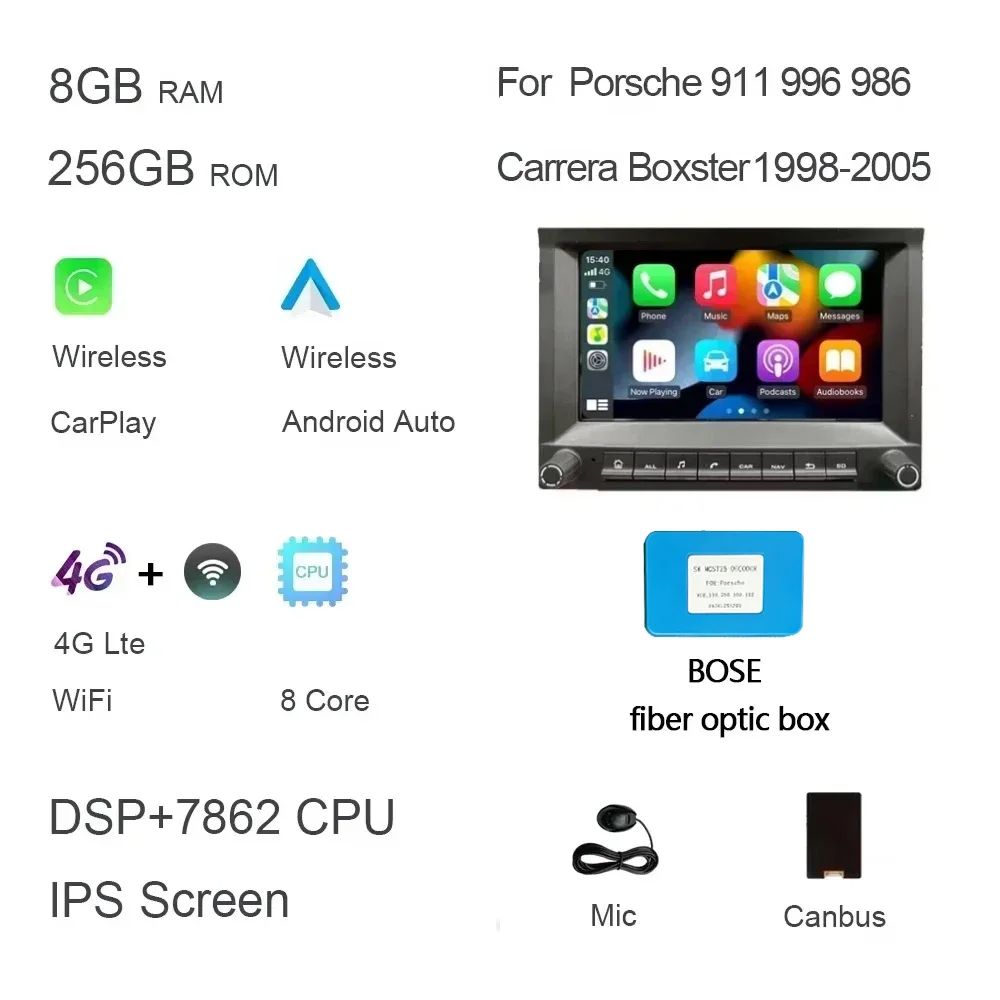 CarPlay 7' 2 DIN Android 14.0 Car DVD Player 8 Core 4GB DSP Multimedia GPS Autoradio for Porsche 911 996 986 Cayman Boxster image 3