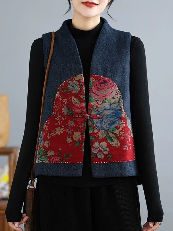 

Лоскутный хлопковый льняной кардиган с этническим принтом, большой размер, женская осенне-зимняя верхняя одежда, винтажная подушечка-оток