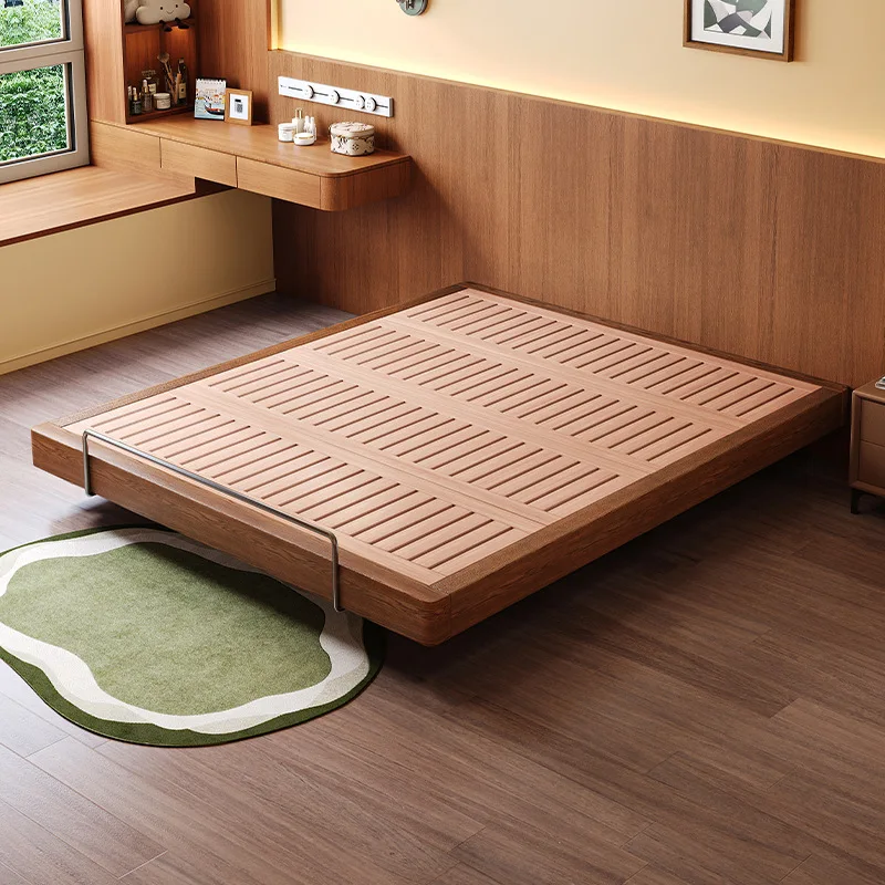 All solid wood without suspension bed beech row skeleton, small apartment double bed without back master flush edge wedding bed