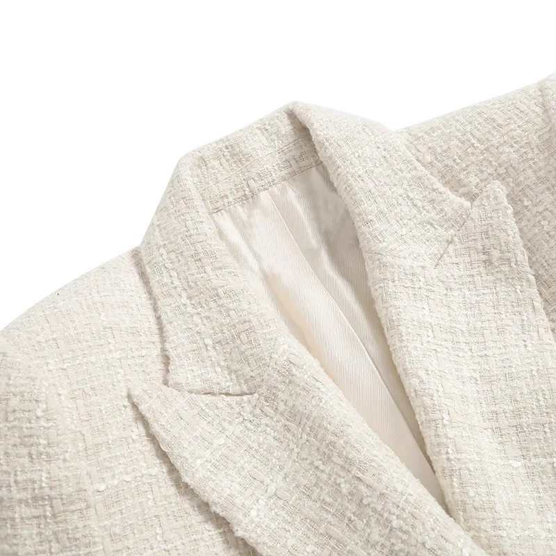 femmes texturé Blazer manteau col sur mesure Double boutonnage à manches longues solide poche plaquée veste ample printemps automne nouveau manteau