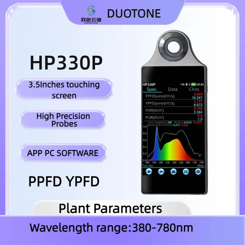 

HP330P PPFD plant parameters Spectral Illuminance Meter Spectrophotometer CCT CRI Wavelength 380-780