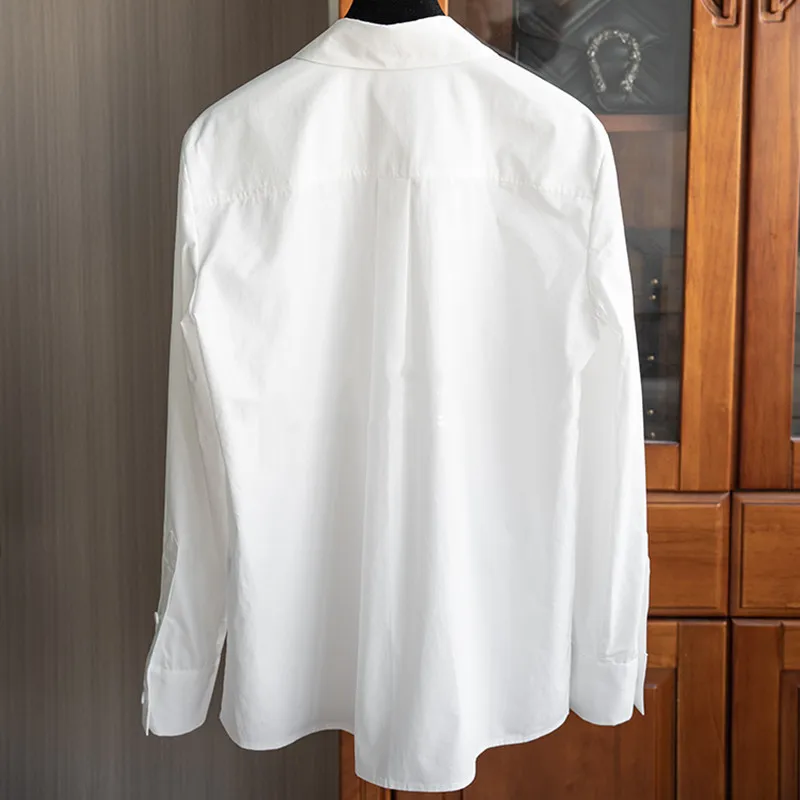 Lapel Handmade Diamond-encrusted White Shirt Women Long Sleeve Tops Camisas De Mujer