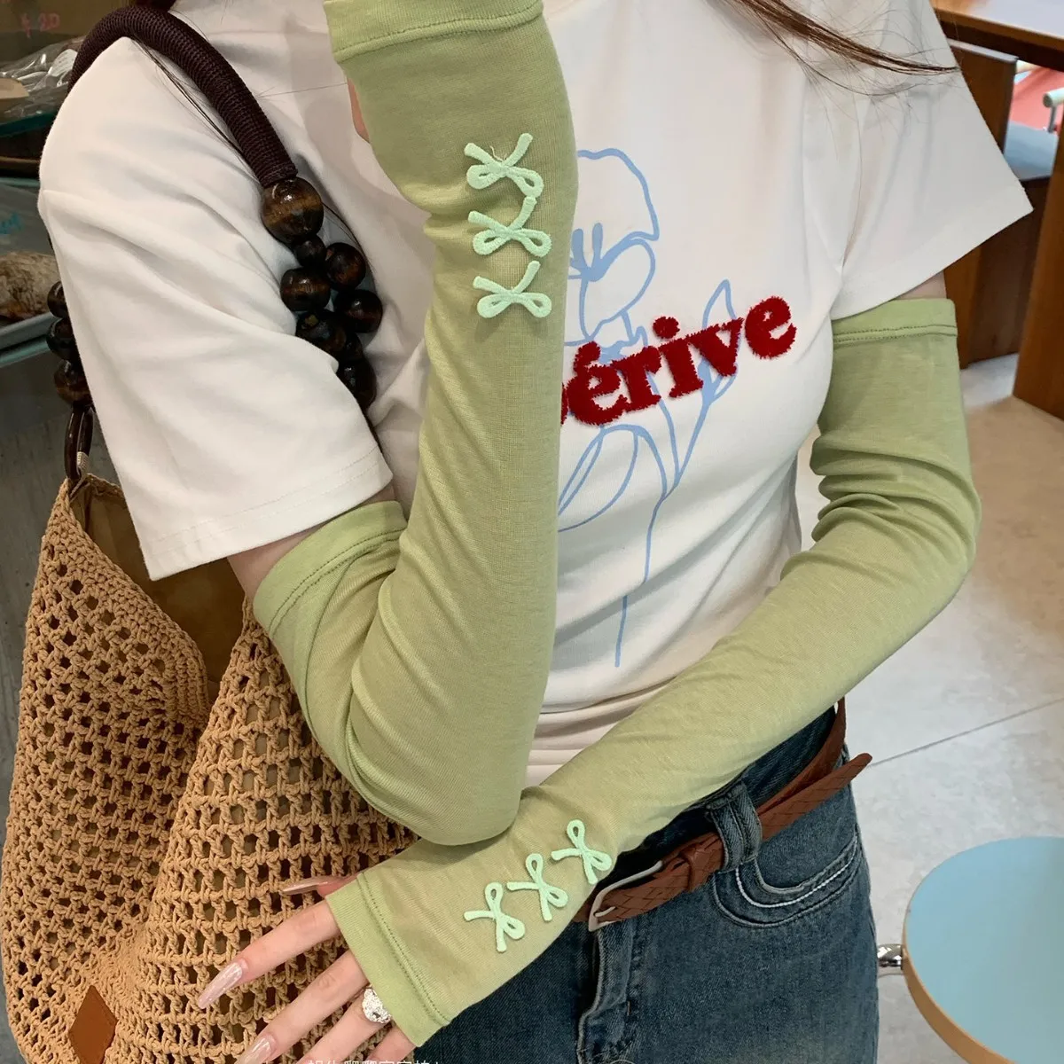 Summer Versatile Bow-shaped Ice-silk Arm Sleeves for Driving and Cycling UV-protective Skin-brightening Sun-blocking Arm Sleeves