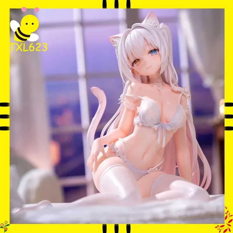 Estátua de PVC da Gata Branca Hanna, Personagem de Anime em Pijamas, Ornamento Exquisito para Mesa e Gabinete de Computador