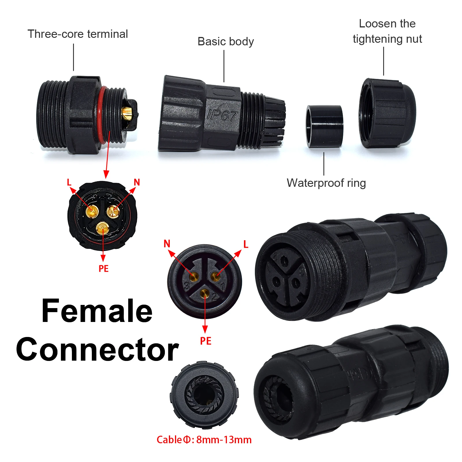 M25 Connector Male Female Wire or Panel Mount 3Pin Welding Power Plug Waterproof for WVC600W-2800W Solar Grid Tie Micro Inverter