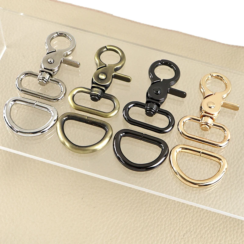 

5/10Sets Metal Buckle Rotating Lobster Buckles+D Ring Spring Hook Keychain Clasp Combination Bag Strap Connector DIY Accessories