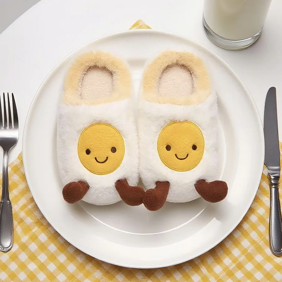 

Ins novelty egg potato slippers women's winter fuzzy home shoes woman backless snug slides adult crazy funny bread mules slipper