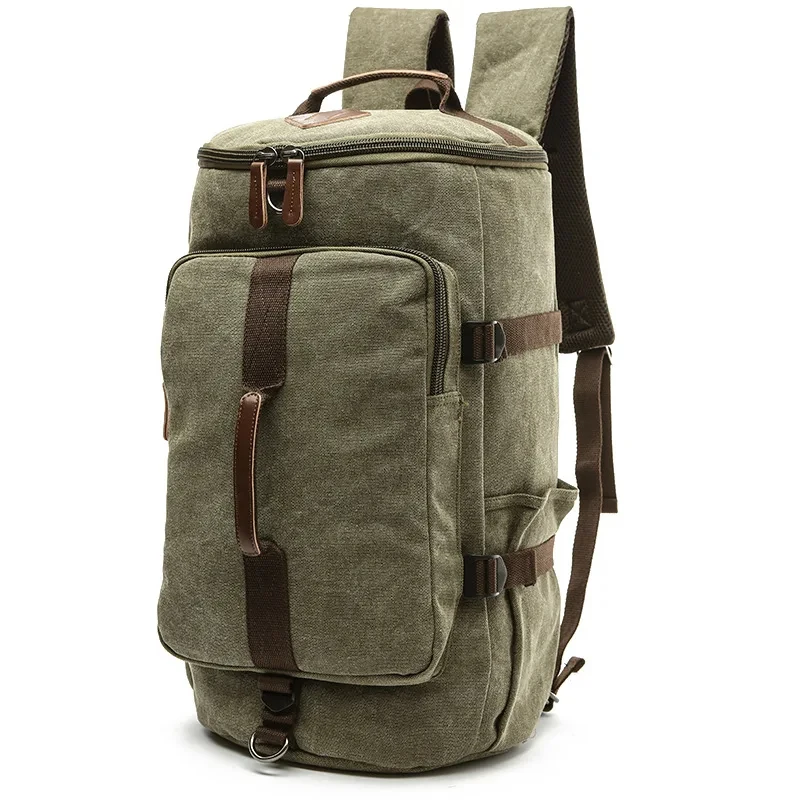 Men\'s Large Capacity Canvas Backpack Multifunction Duffel Bags Cylindrical Outdoor Travel Backpacks Luggage Bags for Teenager