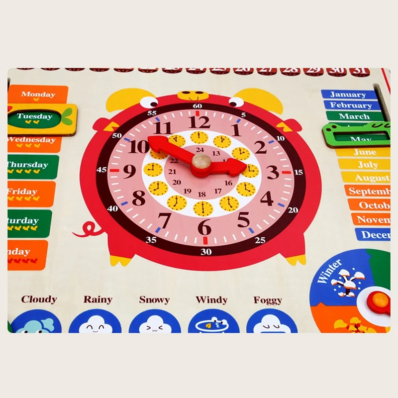 Calendario multifunzionale in legno orologio per bambini inglese prima infanzia educazione Puzzle Hanging Board