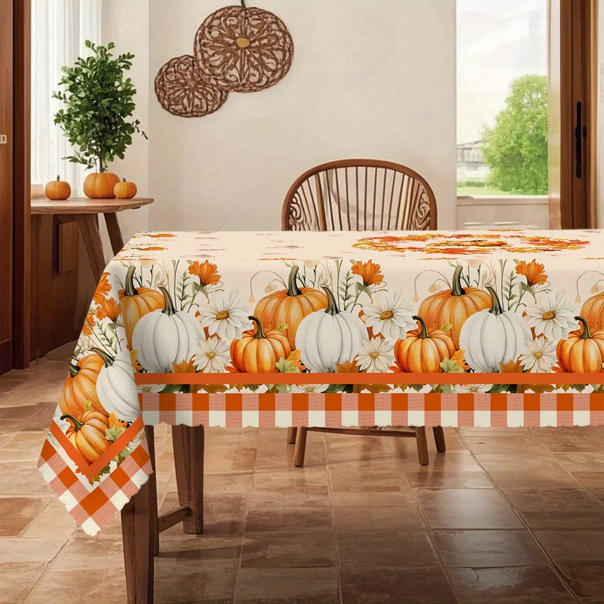 

Autumn Pumpkins Daisy Floral Rectangle Tablecloth Wedding Decoration Fall Harvest Thanksgiving Theme Table Cloth for Table Decor