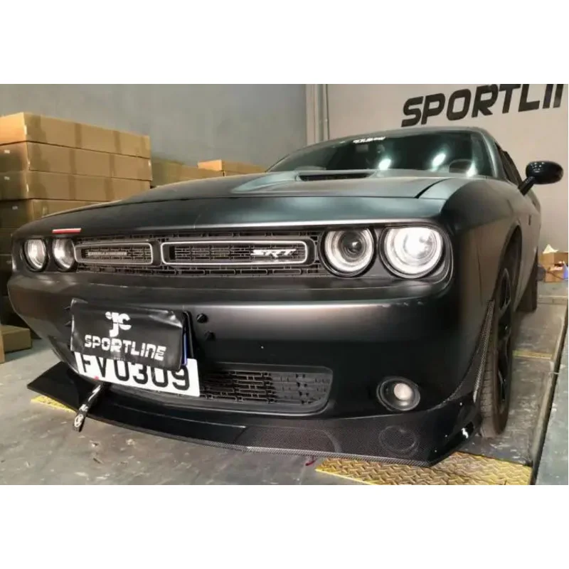 Real Carbon Fiber Bumper Front Splitters Lip   Side Aprons Angle For Dodge Challenger 2016 2017 2018 2019