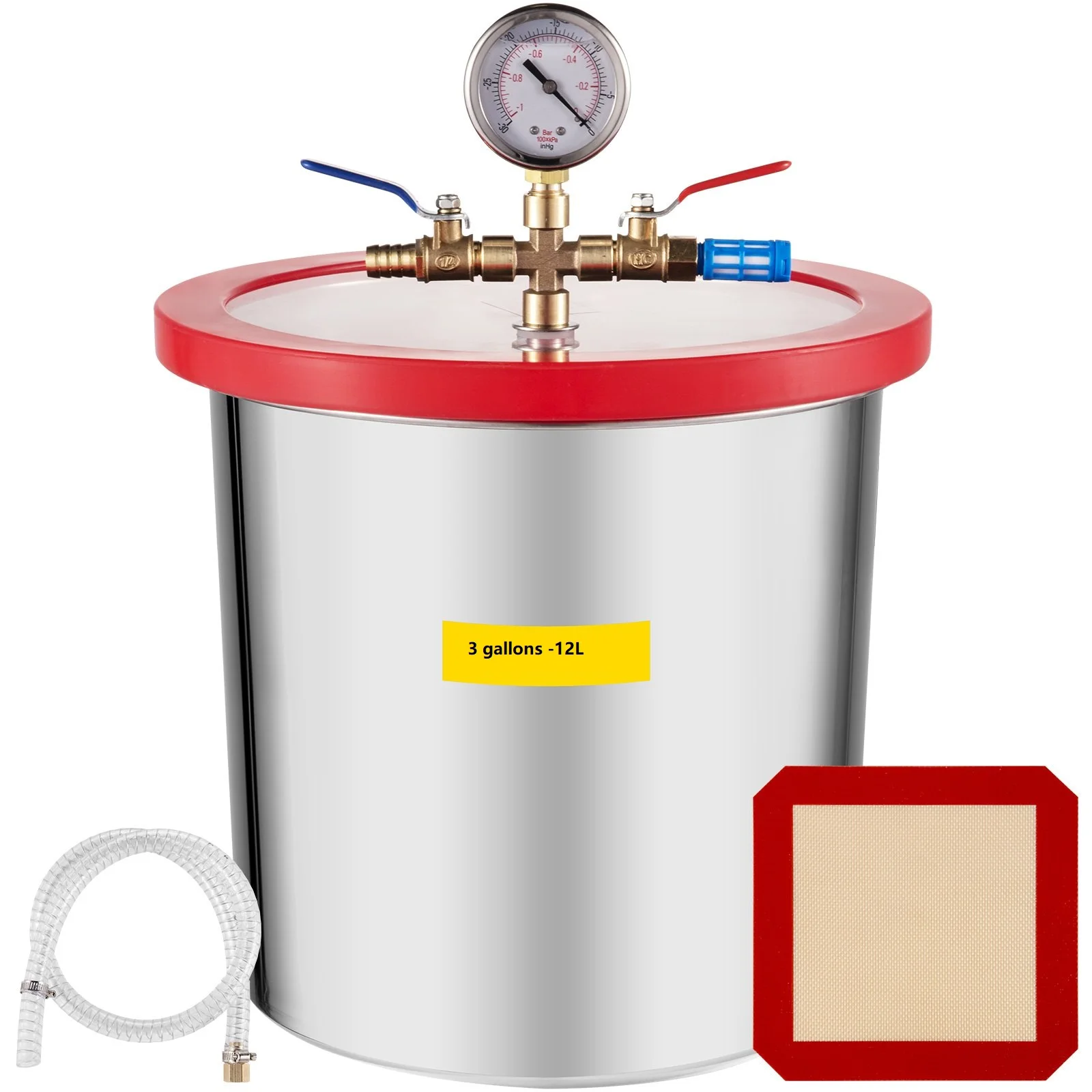 Vacuum Chamber 3 Gallon Vacuum Degassing Chamber Glass Lid Stainless Steel Degassing Chamber 12L Silicones Vacuum Chamber