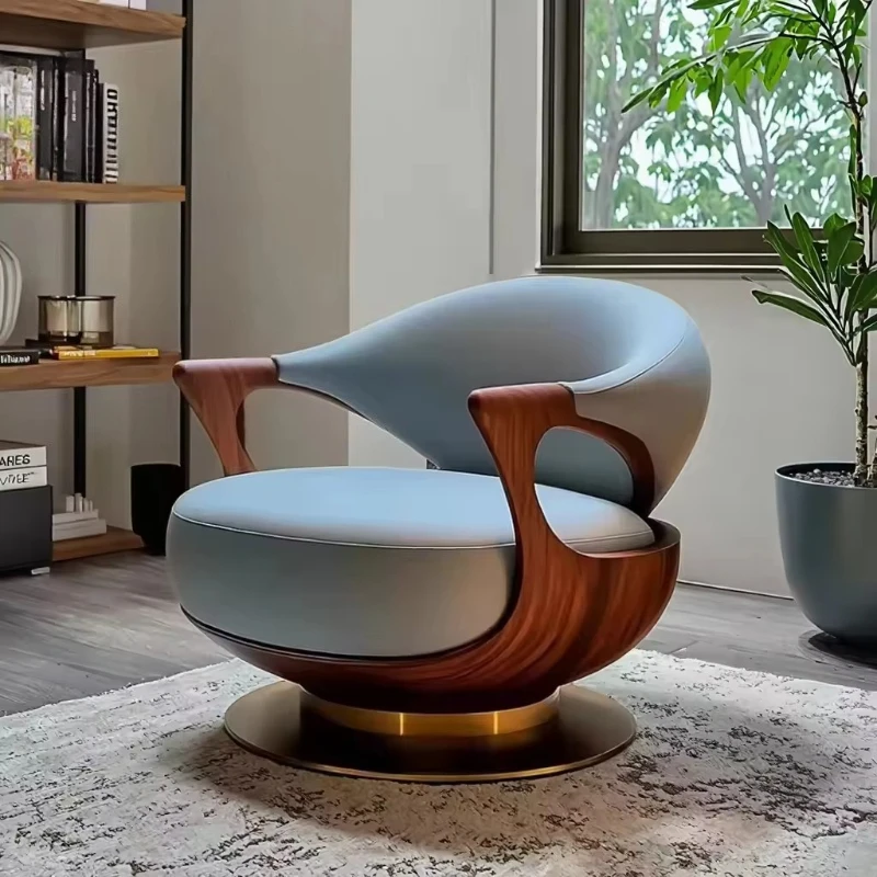 Luxury Modern Egg Lounge Armchair, Solid Grey Walnut Frame, Living Room Furniture Durable Design