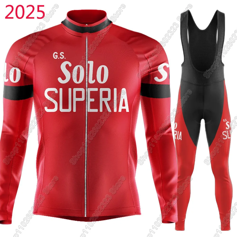 

Retro Solo Superia Team 2025 Cycling Jersey Set Red Clothing Suit Mens Long Sleeve MTB Bike Road Pants Bib Ropa Ciclismo