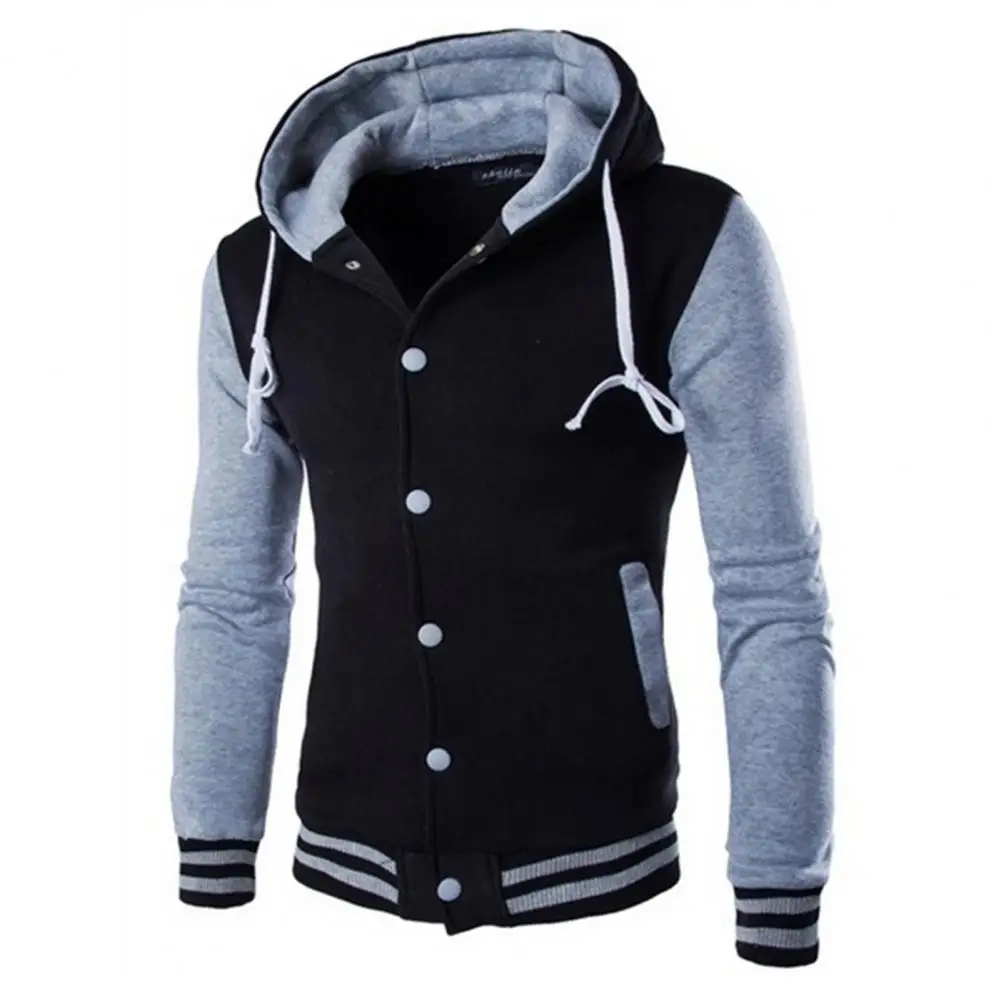 Men Hooded Sweatshirt Coat Drawstring Men's Spring Autumn Patchwork Color Hooded Sweatshirt Coat with for Slim