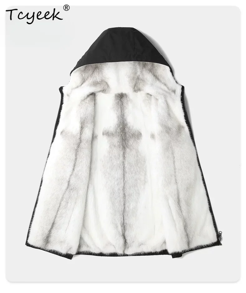 Tcyeek Natural Cross Mink Fur Vest Men Clothing Hoodie Sleeveless Winter Jacket Whole Mink Mens Coats Reversible فراء رجالي 2026
