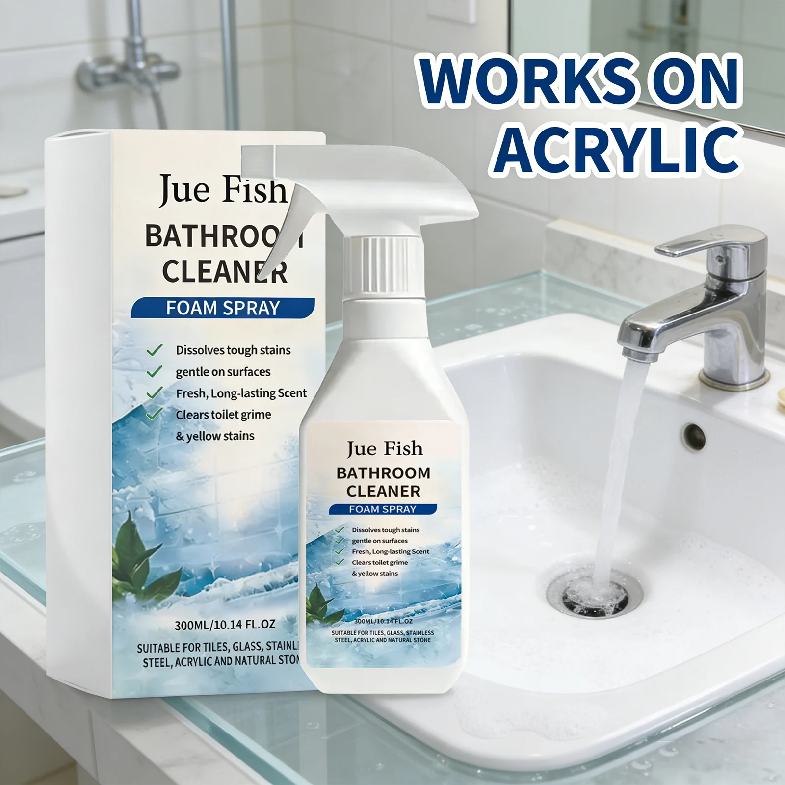 Bathroom Cleaning Foam Spray Dissolving Tough Stains Removing Yellowing Freshing Long-Lasting Fragrant Suitable for Tiles Glass