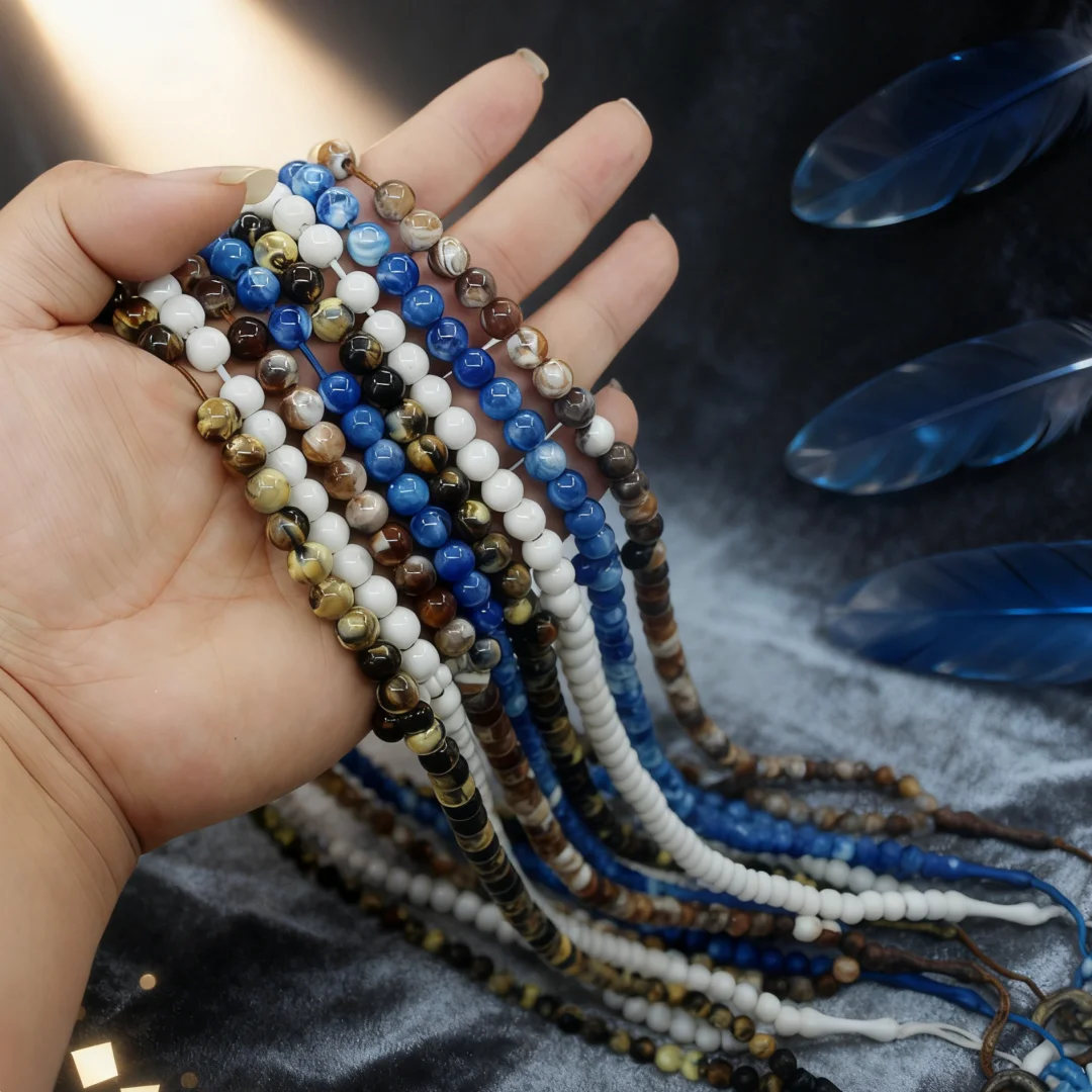 99‑Bead 8mm Star‑Moon Gradient Crystal Mala Bracelet, Transparent Texture for Home Chanting, Multi‑Loop Wear and Decoration