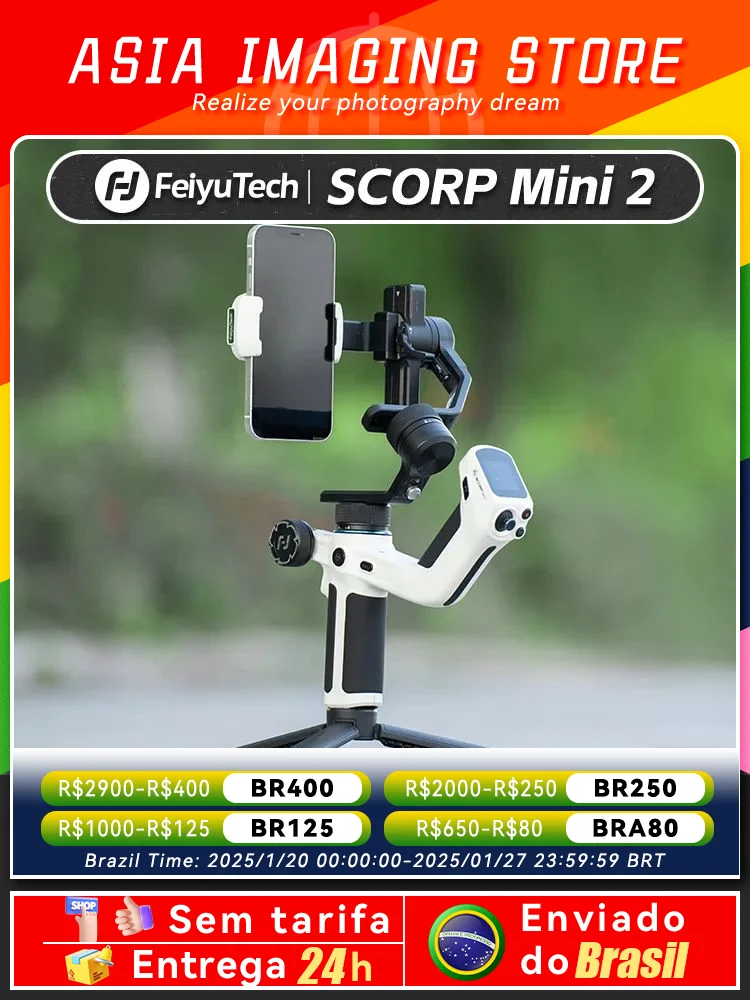 【 Do Brasil 】 FeiyuTech SCORP Mini 2 Gimbal Stabilizer for Mirrorless Camera Sony ZVE10 Canon Nikon Action feiyu tech Phone