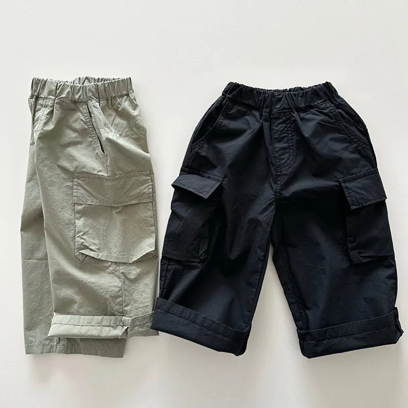 

2026 Summer New Children Casual Pants Solid Toddler Girls Thin Loose Trousers Cotton Boys Cargo Pants Kids Clothes