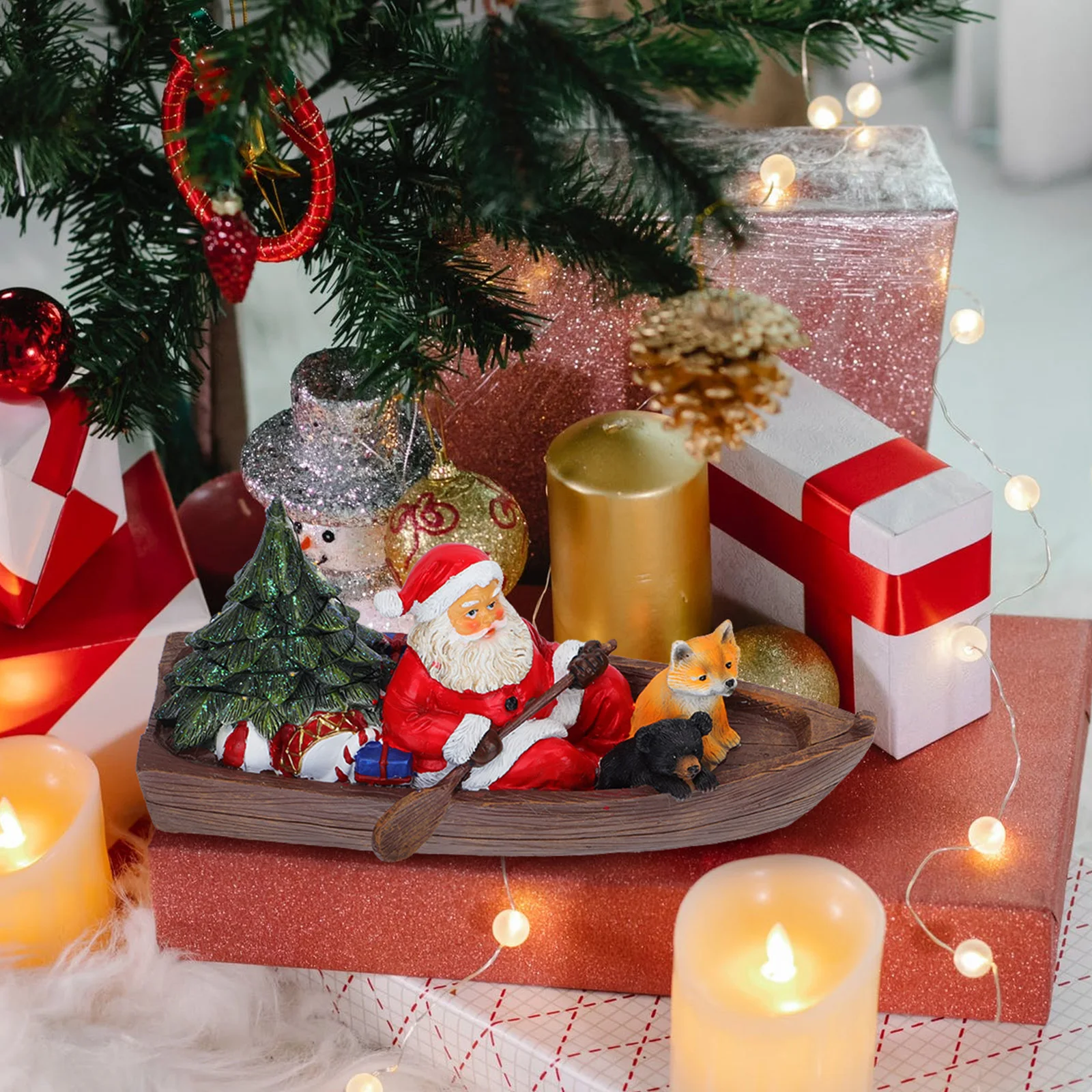 

1Pcs Santa Claus Resin Christmas Ornament Lovely Desktop Xmas Decoration Party Decor Festive Luminous Home Adornment