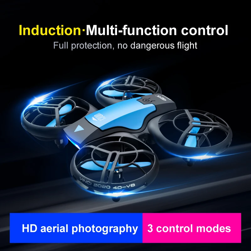 V8 Mini Professional Drone 6K WiFi FPV HD Aerial Camera with Protective Cover Tumbling LED Lights Quadcopter Children\'s Toy Gift