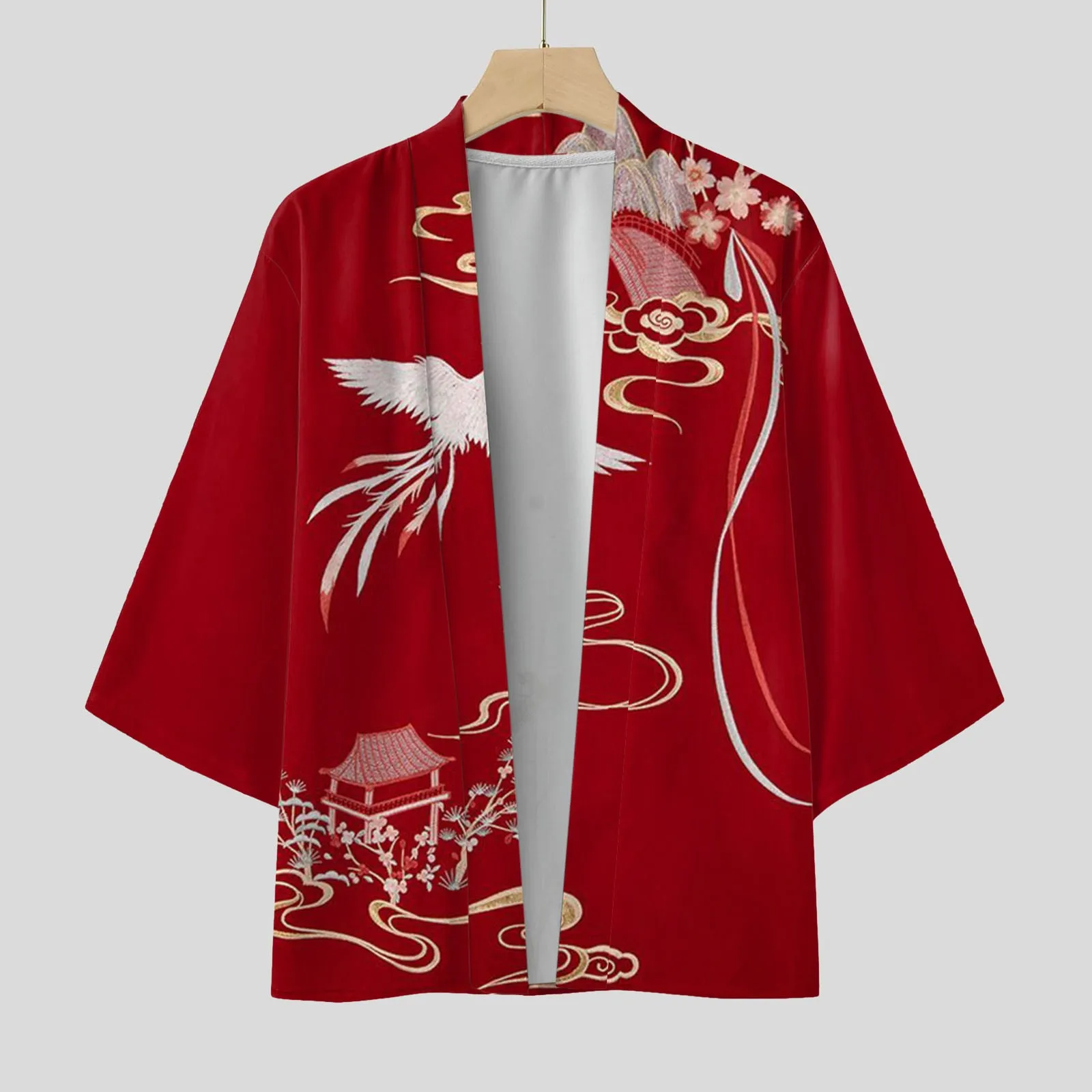 Asian Clothes Japanese Style Kimono Robes Traditional Crane Print Haori Cardigan Samurai Yukata Men Jackets Hip Hop Shirt Street