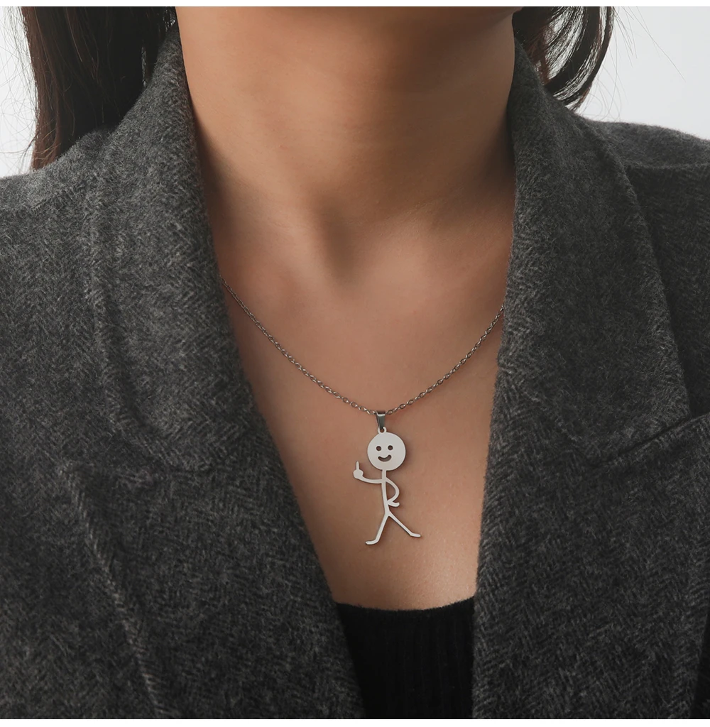 COOLTIME Lustige Mittelfinger Stickman Halskette Edelstahl Hip Hop Doodle Anhänger Halskette für Frauen Männer Punk Schmuck Geschenk – Detail 11