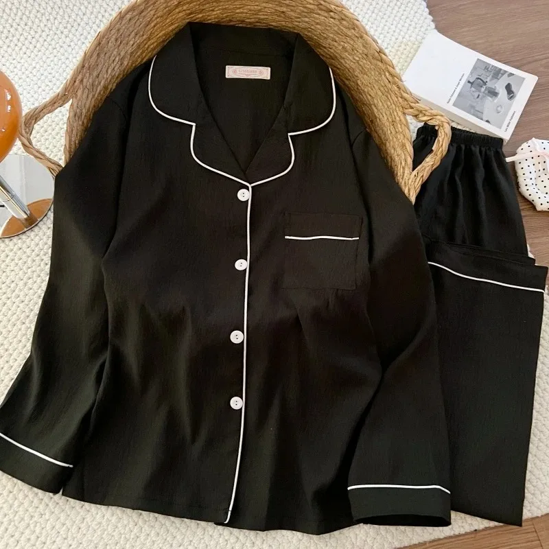 

Plus Size Women's Solid Casual Pajamas Set Simple Long Sleeve Button Down Sleepwear Spring Lapel Neck Soft Two Piece Loungewear