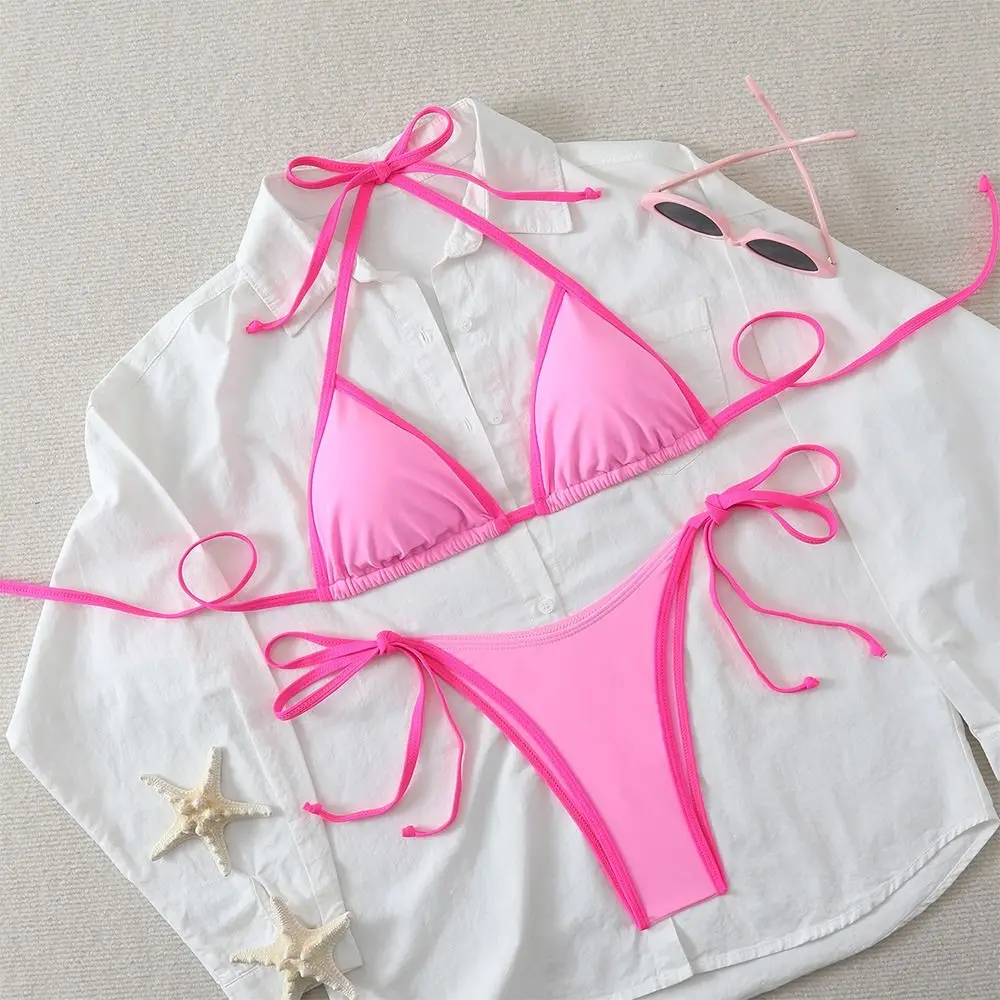 

2Pcs/Set Fashion Summer Beach Bikini Brazilian Triangle Bikini Set Bathing Suit Casual Swimwear Vacation Beachwear Beach Bikini