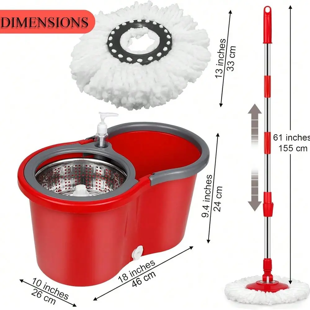 Spin Mop And Bucket With Wringer Set, 360° Spinning Mop Bucket System With 3 Microfiber Mop Replacement Heads And 50