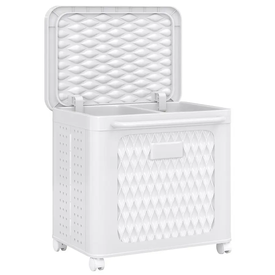 

Rolling Laundry Hamper with Wheels and Lid, Foldable Plastic Laundry Basket with Handle, Rolling Divided Laundry Cart for Small