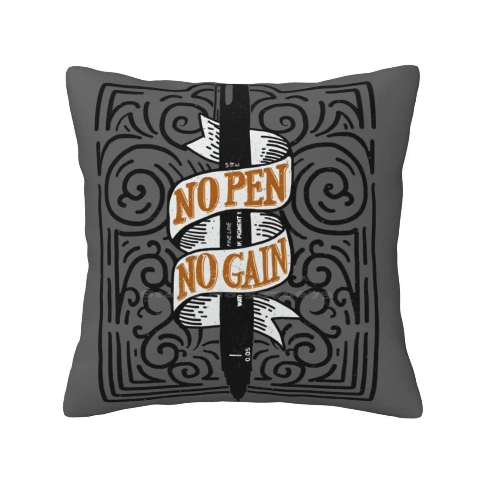 No Pen No Gain Throw Cushion Pillow Cover Typography Hand Lettering Galaxy Long Kenny Designs It Unique Cool Artist Pen