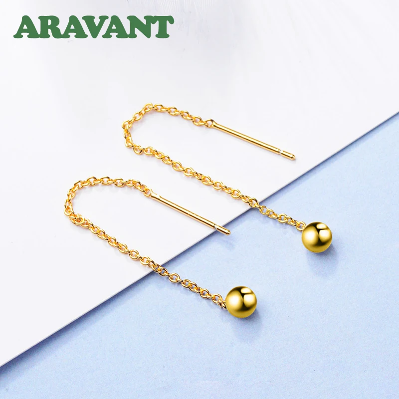 

Серьги-капли Aravant из серебра 925 пробы, золото 18 карат, 4 мм, длинная цепочка из бисера для женщин и девочек, модные украшения